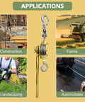 Applications of Beefy 4400 Lb Come Along Winch Heavy Duty Hand Cable Hoist in construction, farms, landscaping, and automobiles