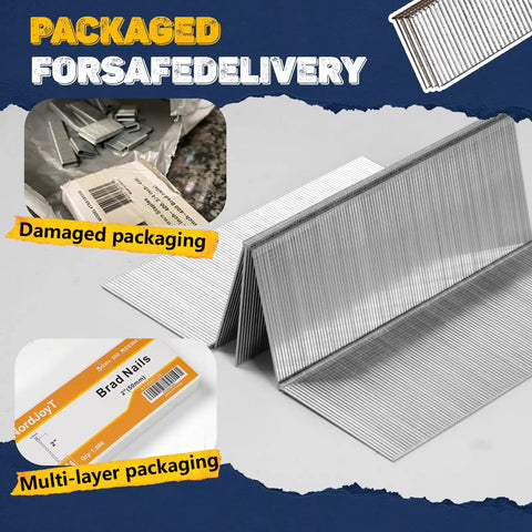 Solid As A Rock 18 Gauge Brad Nails 1 3/4 Inch Head 1000 Piece Box in multi-layer packaging with focus on durability.