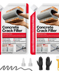 Two Pack 2.2 Pound Grey Concrete Crack Filler Self Leveling Sealant For Driveways Patios Sidewalks Garages Basements Waterproof Repair Caulk With High Elasticity And Built To Last Professional Grade Durability displayed with gloves and nozzles