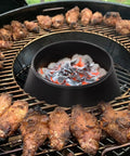 Chicken wings cooking on grill with Double Rolled Edge One Piece Grill Shield for Weber Smokey Mountain 22 and 26.75 Inch Kettle Grills.