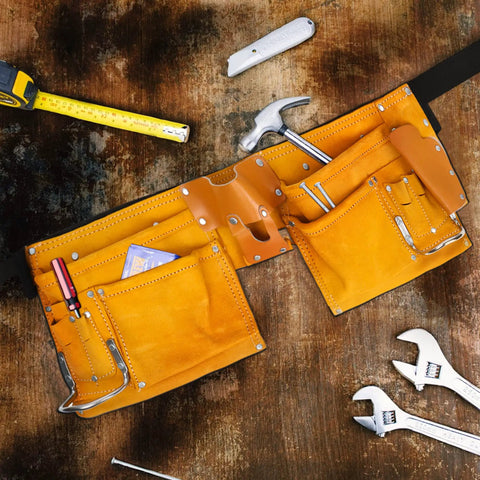 Premium Leather Tool Belt For Men Heavy Duty Adjustable Carpenter Belt Fits 33 To 48 Inch Waist Pouch For Framers Handymen Electricians