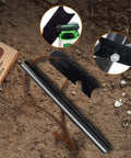 Two Pack 4 Inch Ferro Rod Fire Starter Kit with Leather Neck Lanyard and Multi Tool on rocky ground
