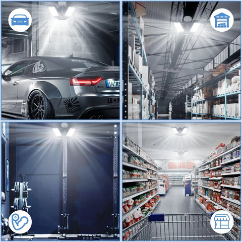 Ultra Bright 8000 Lumen 80W LED Garage Light Bulb 2 Pack With Three Adjustable Panels Daylight 6500K in various environments