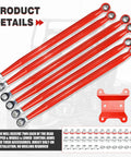 64 Inch Maverick X3 Rear Radius Rods Beefed Up Upgrade Kit Heavy Duty Red Steel Straight Arms For Maximum Ground Clearance And Stability Bolt On Fit For 2017 To 2023 X3 Turbo Turbo R RR MAX 6 Piece Set, red steel rods
