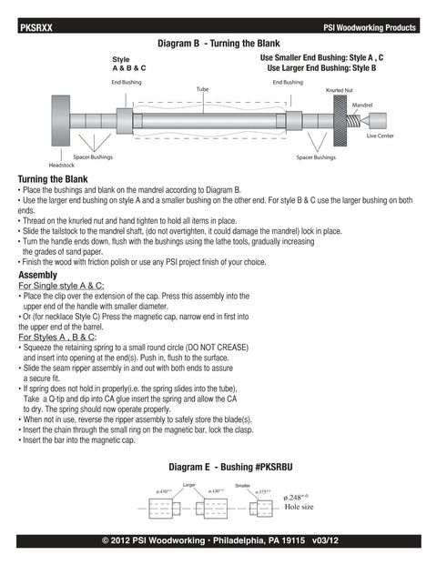 Diagram of assembly instructions for 5 Pack Chrome Single Small Blade Seam Ripper Kits PKSR1 for woodturning projects.