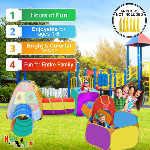 Epic Ball Pit Play Tent Set For Kids, Pop Up Obstacle Course With Tunnels, Indoor Outdoor Target Game With 4 Darts, colorful design
