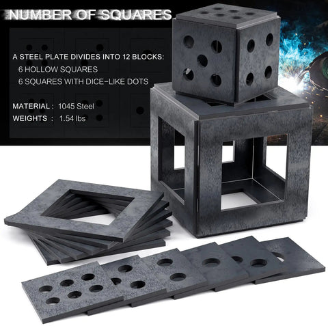 12 Piece Welding Practice Kit with One Eighth Inch Coupons for Beginners and Eleven Gauge Mild Steel Sheets, dice and cube frames.