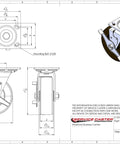 Isometric view Service Caster 6-inch phenolic top-plate casters; set of 4 with 2 swivels with brakes and 2 rigid, 4,800
