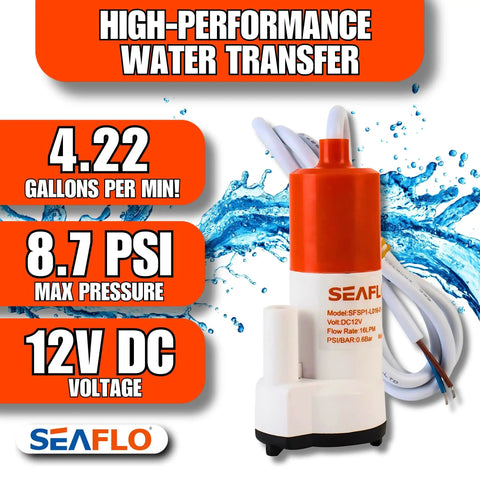 12V 4 GPM Submersible Water Transfer Pump For Intermittent Duty In Stainless Steel Construction Portable No Fuss