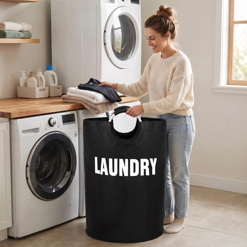 Person using 160L XXL Collapsible Laundry Basket With Aluminum Handle And Soft Grip Waterproof 600D Oxford Double Layer Laundry Bag Foldable Hamper