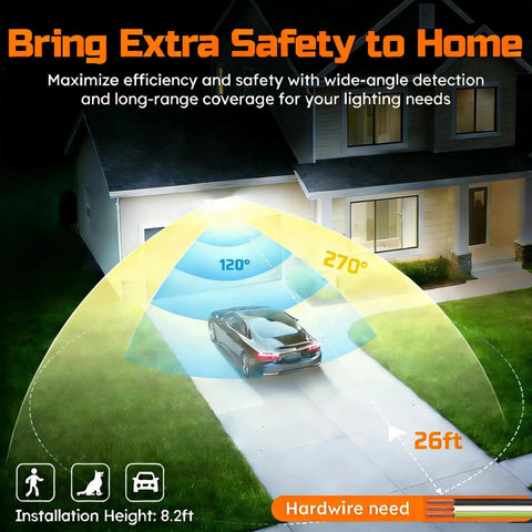 LED Motion Sensor Security Flood Lights With Remote Control, Daylight 6500K 20W 3000 Lumens, illuminating driveway