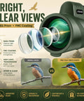 Rad Gift For Him Outdoor Monocular 10x42 For Hiking And Travel With Bright Clear Views Compact One Hand Use Ideal For Dad Husband Teen And Any Guy Into Weekend Adventures. Green monocular with BAK4 prism and FMC coating, front lens view