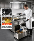 VEVOR Commercial Mobile Fryer Filter Truck Cart 55 Liter Oil Filtration System in use, stainless steel with chef managing grease.