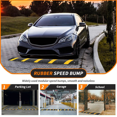Tough As Nails Heavy Duty Rubber Speed Bumps 3.3 Feet Two Pack, Modular Traffic Hump With Built In Cable Channel Protector, Bolt Down Car Ramps For Driveway Concrete And Parking Lots