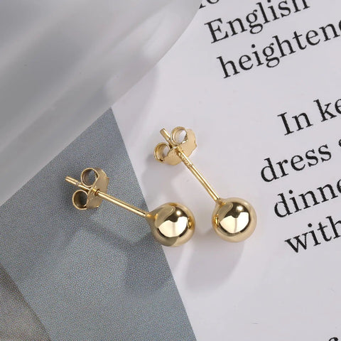 Unisex 14K Gold Ball Stud Earrings Lightweight Hypoallergenic Lead Free Nickel Free 16.9mm By 6mm 1g Durable Everyday Wear Jewelry For Women And Men, pair view