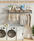 Heavy Duty Wall Mount Clothes Rack Featuring A Solid Wood Top Shelf And Rust Free Steel Framing For A No Fuss Entryway Setup That Bags Outerwear While Your Spot Stays Tight with hanging shirts and towels.