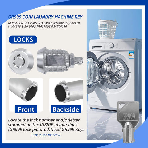 GR999 coin laundry machine key and commercial washer with lock examples