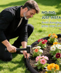 Person installing 1.5 Inch Tall Garden Edging Kit With 40 Ft Flexible Landscape Coil And 40 Spikes For Yard, Lawn And Flower Beds DIY Friendly