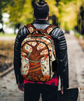 Unisex Vintage Ethnic Floral Tree Pattern Backpack with Large Capacity, Durable Polyester Build, Breathable Fabric on a person outdoors.