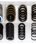 100Pcs 12 Types Metal And Rubber Drain Plug Gasket Set With 12 Sizes For Cars And Trucks Universal Oil Pan And Drain Plug Gasket Kit Includes Replacement Numbers 097-021 097-025 097-035 097-116 097-119 097-115 097-139 097-146 55196309 in organized case