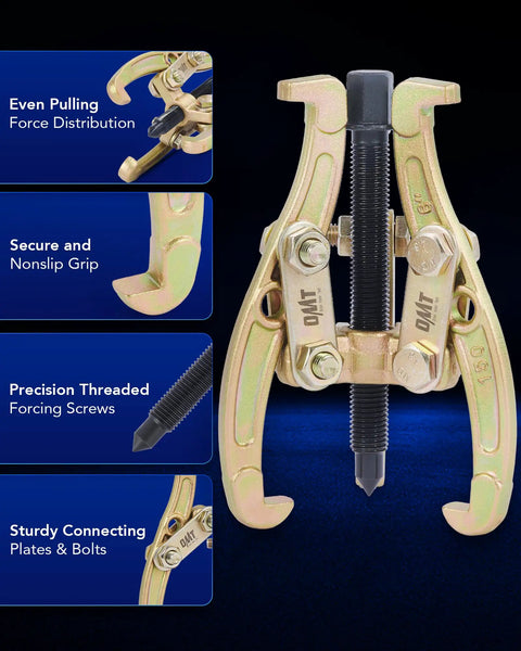 Beefy Heavy Duty Gear Puller Set 3 Inch 4 Inch 6 Inch 8 Inch 3 Jaw Puller Kit detailed close-up with reversible jaws.