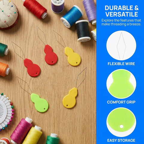 Gourd Shape Needle Threader For Embroidery And Sewing Machines Ultra Portable Handheld Tool With Plastic And Metal Build For Effortless Hand Sewing And Machine Threading Grab And Go Travel Companion, colorful plastic threaders on wood
