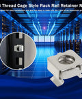 Heavy Duty M6 Mounting Cage Nuts For Server Rack And Network Cabinet Buildout Set, showing carbon steel rail retainer nuts.