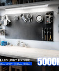 Garage workbench with Crazy Bright 5000K 1.5ft LED Shop Light With 3450 Lumens At 25W for under cabinet ceiling fixture installed