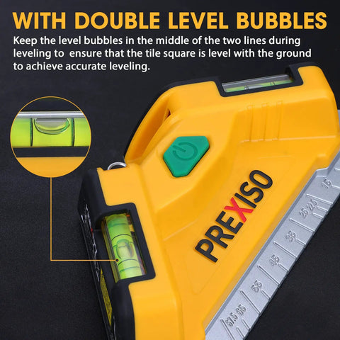 Square Laser Level With Green Beam, 65 Feet Tile Floor Layout, 90 Degree Aluminum Base, Magnetic Level Square, Built In Bubble Vials, Nails And AA Batteries Included, Pro Grade Accuracy For Quick, Simple Home Renos with double bubble levels