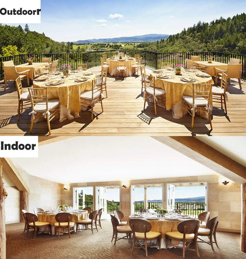 Outdoor and indoor dining tables with scenic views, suitable for Nail On Furniture Glides For Chairs And Tables 1 Inch Grey 40 Pack.