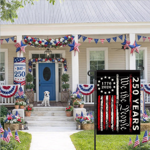 Two Sided 12x18 Inch 250th Anniversary USA Garden Flag Commemorative 1776 2026 We The People Patriotic Banner on lawn