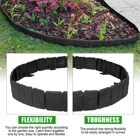 No Dig Garden Edging Border With Landscape Anchoring Spikes Black Stone Effect Plastic Lawn Edging in garden flower bed