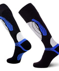 Elite Wool Race Ski Socks For Cold Weather Skiing And Snowboarding, Comfy And Breathable Warm Wool Blend, Cushioned Comfort, No Slip Cuff Keeps Socks Up, Black Blue, Large XL