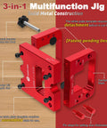 Heavy Duty Precision Aluminum Door Latch And Strike Plate Mortise Tool And Router Template Jig Ensuring No Sweat Alignment With Pro Grade Clean Smooth Cuts with red solid metal construction view.