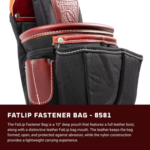 FatLip Fastener Bag With 10 Pockets And Tool Holders Tough As Nails Leather Build Full Leather Boot Construction, close-up view