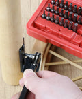 User tightening a bolt with Top Shelf Mini Ratchet Set, 34 Piece Cr-V Steel Kit With Security Bits And Right Angle Screwdriver Adapter.