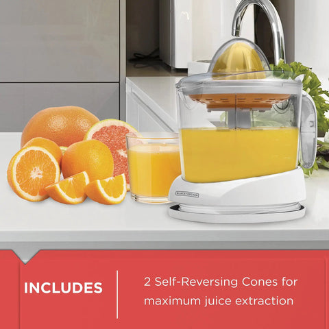 Electric Citrus Juicer With 32 Ounce Pitcher No Fuss Pressure Activated Adjustable Pulp Control Self Reversing Reamer With Stirrer
