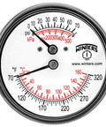Dual Scale Tridicator Thermometer In Steel With Two Inch Stem And Two And A Half Inch Dial, Measures Pressure And Temperature On One Dial