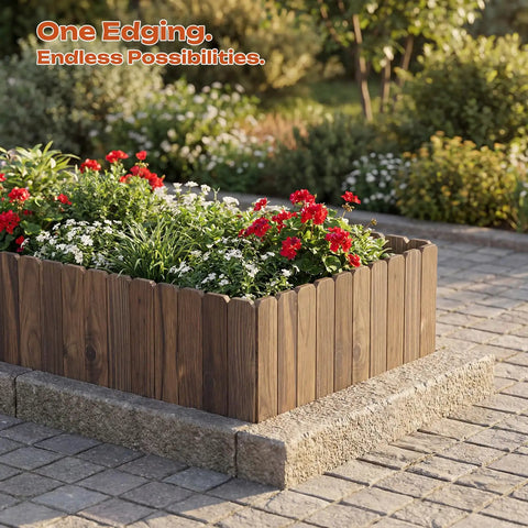 Rustic Wood Garden Edging Border Panel For Yard And Patio, Dope Decorative Landscape Edge Fence For Flower Beds And Pathways