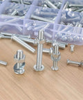 Over 1,000 Piece Metric Flat Head Hex Bolts and Nuts Kit M3 M4 M5 M6 Cross Recessed Fasteners Durable Assortment for DIY Projects, Electronics, Woodworking and Repairs, silver bolts and nuts in organizer