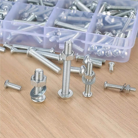 Over 1,000 Piece Metric Flat Head Hex Bolts and Nuts Kit M3 M4 M5 M6 Cross Recessed Fasteners Durable Assortment for DIY Projects, Electronics, Woodworking and Repairs, silver bolts and nuts in organizer