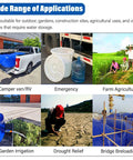Wide range of applications for Foldable Soft PVC Water Storage Bag With Spout, including RV, emergency, agriculture, and irrigation.