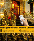 Outdoor 1000 LED Christmas Lights 405 Ft Waterproof String With Remote And Timer 8 Modes Plug In Warm White illuminating porch