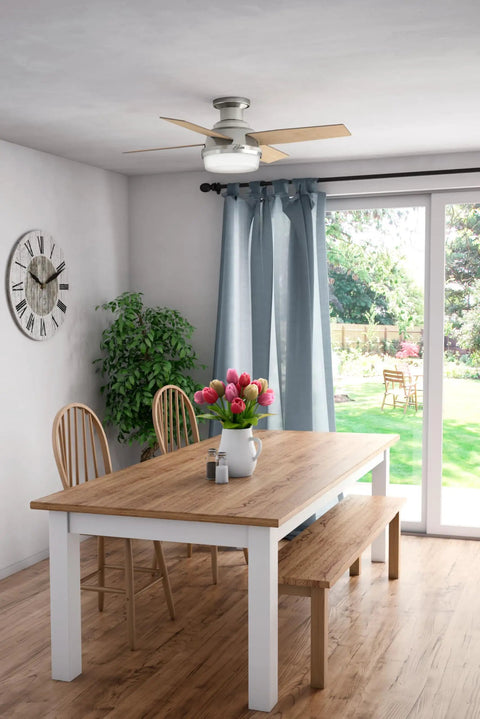 44 Inch Indoor Ceiling Fan With LED Light And Remote Control Low Profile Flush Mount Four Blade Modern Ceiling Fan in dining room