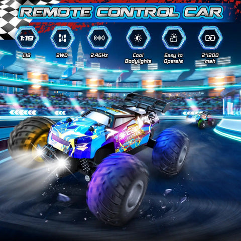 Rad 2WD Off Road RC Truck With Bright LED Headlights And Body Lights All Terrain Remote Control Car Reaches 20 KMH 2.4GHz Radio Control