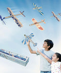 Children playing with Balsa Wood Airplane Kit 4 Pack With Rubber Band Powered Gliders For Kids, Easy Slot Tab Assembly No Glue