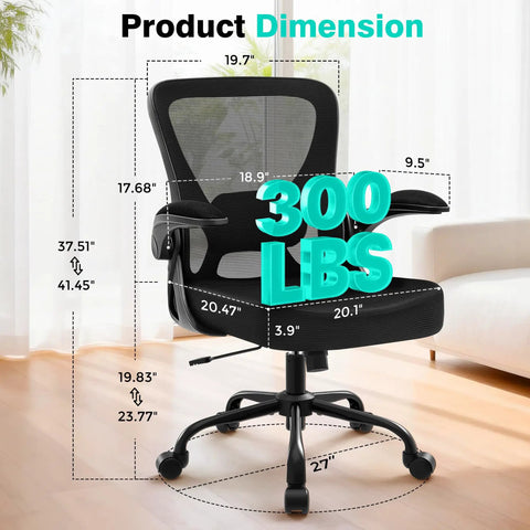 Ergonomic Breathable Mesh Desk Chair With Adjustable Lumbar Support And Flip Up Armrests High Back Boss Level Comfort Dimensions