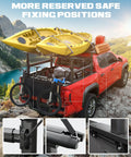 Ladder Rack With Side Bars For Trucks 800 Lb Capacity Fits Toyota Tacoma And Jeep Gladiator Heavy Duty Roof Mount Adjustable Height And Length Ideal For Tools And Gear on red pickup with kayaks and bikes