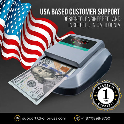 On The Go Portable Four Way Orientation Counterfeit Money Detector With Magnetic And Infrared Scanners showing pass fail indicator