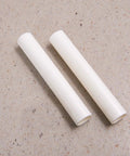 Close-up of two white plastic connectors for Three Piece Wood Pole Connectors for Canvas Kids Teepee Fits 0.76 Inch Joint Poles